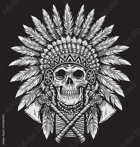 Bold Native American Skull Chief Vector