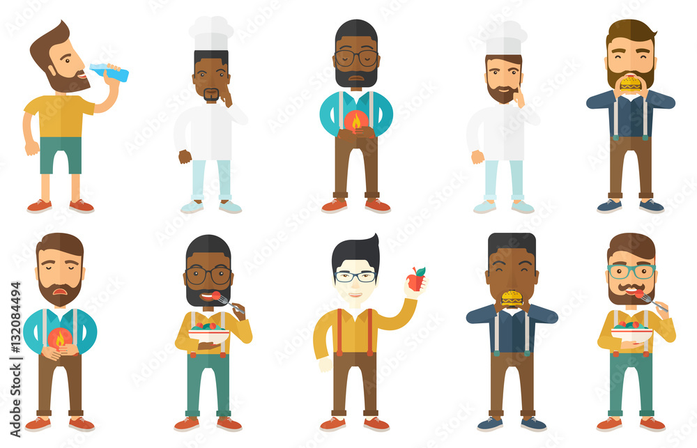 Food and drink vector set with people. Food and drink vector set with people.