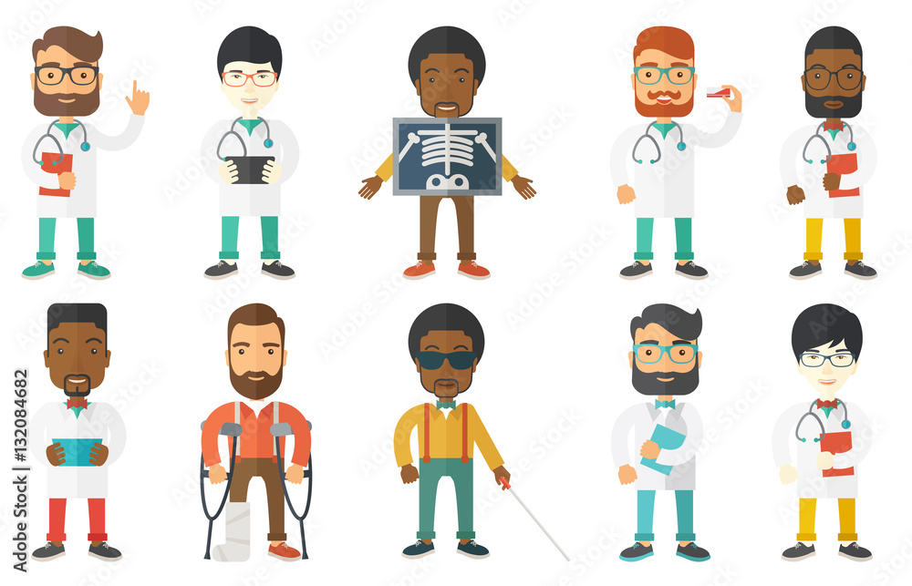 Vector set of doctor characters and patients. Vector set of doctor characters and patients.