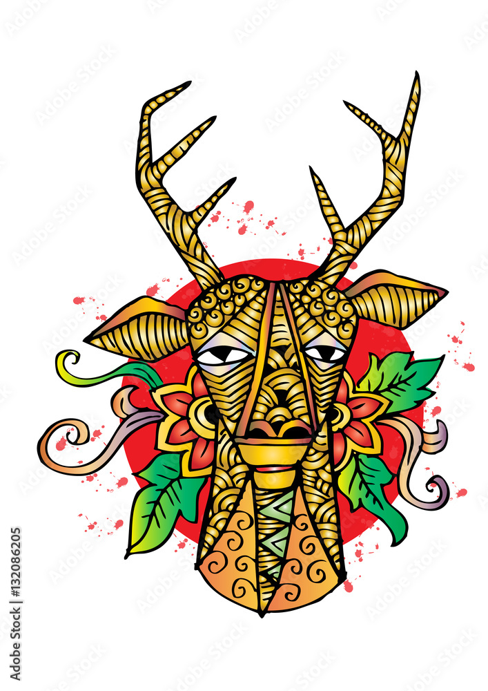 Deer head stylized in decorative illustration. Deer head stylized in decorative illustration.