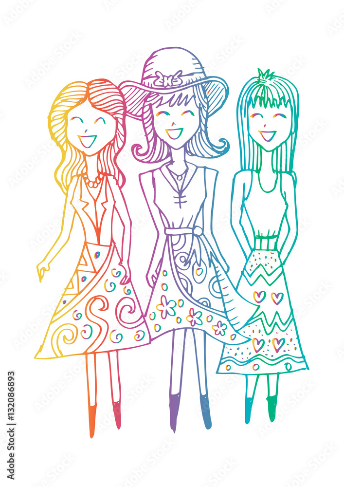 Friendly cute girl illustration. Doodle style. Friendly cute girl illustration. Doodle style.