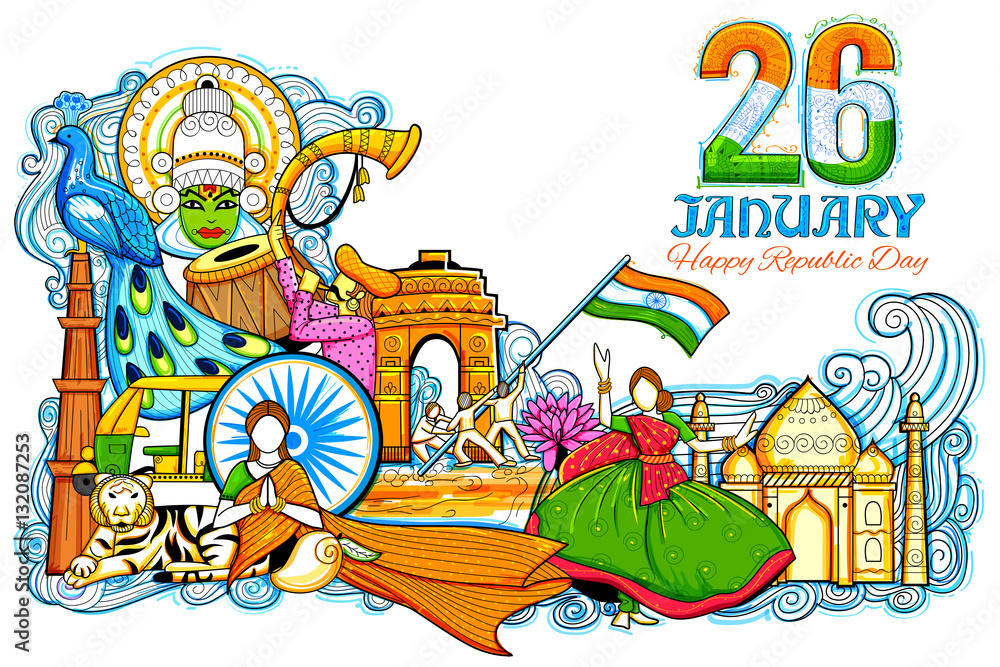 Indian background showing its incredible culture and diversity with monument, festival