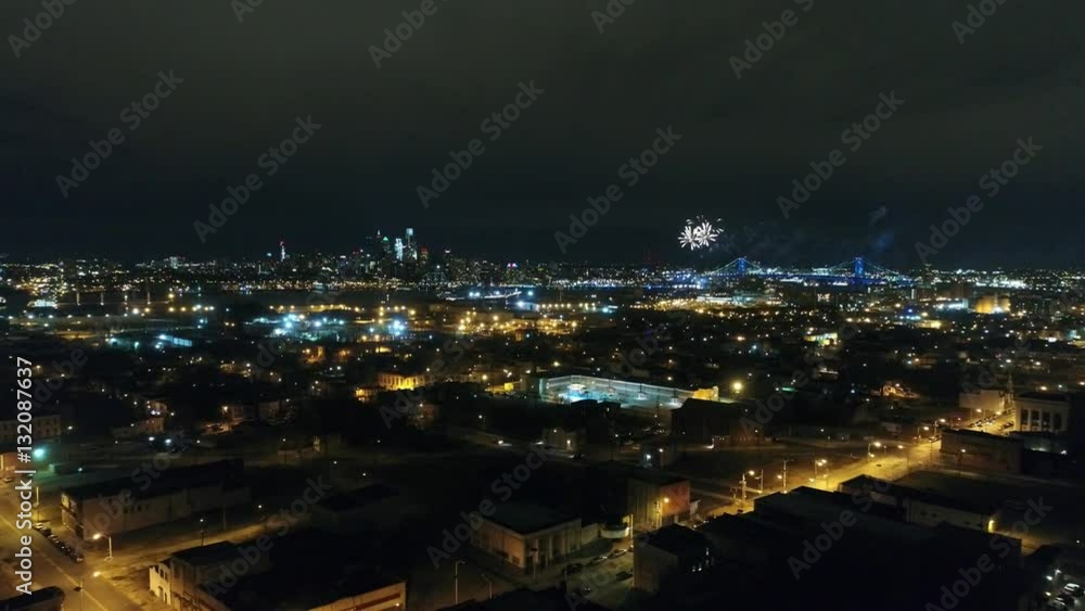 Aerial View of Fireworks Flying towards Philadelphia Aerial View of Fireworks Flying towards Philadelphia