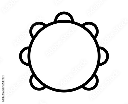 Tambourine musical instrument with drumhead line art icon for music apps and websites