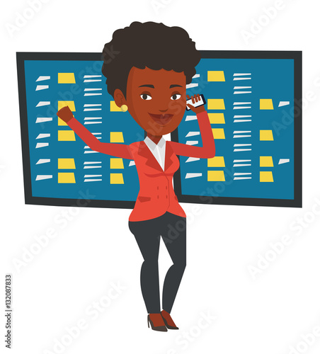 Stockbroker at stock exchange vector illustration.