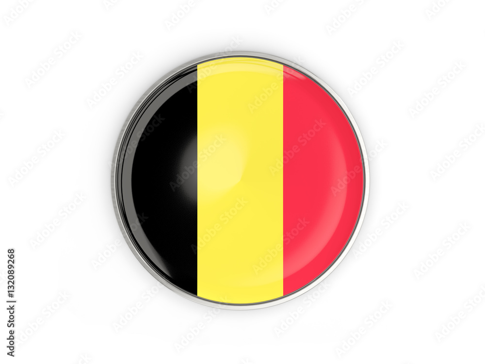 Fototapeta premium Flag of belgium, round icon with metal frame