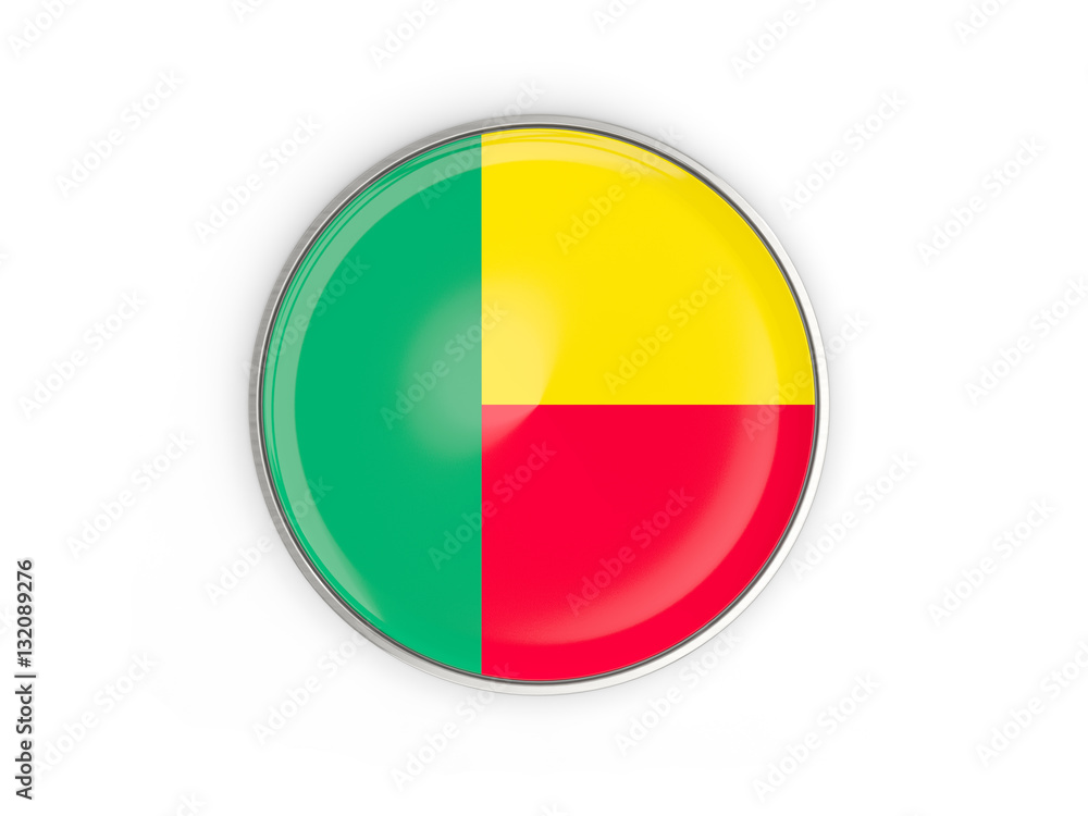 Flag of benin, round icon with metal frame Flag of benin, round icon with metal frame