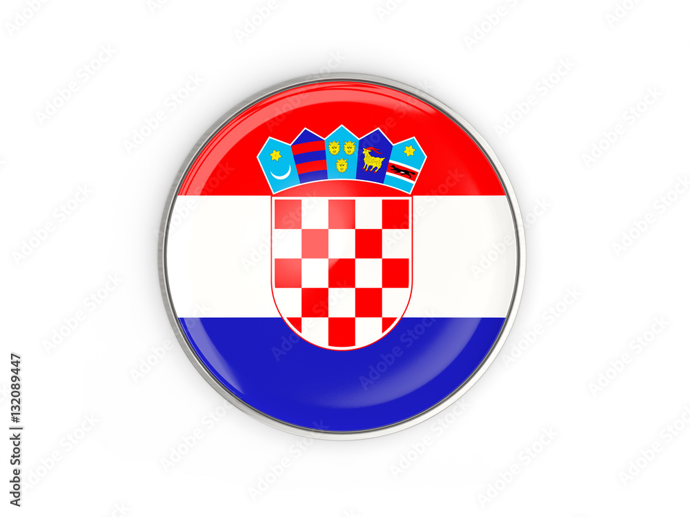 Flag of croatia, round icon with metal frame
