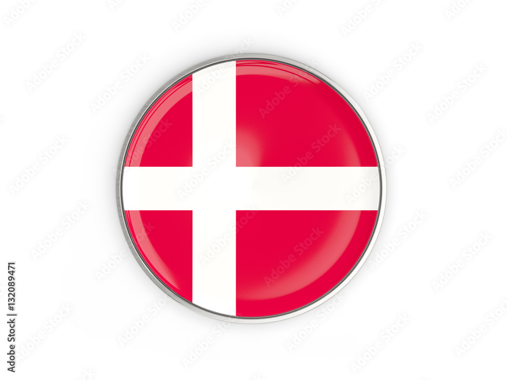 Flag of denmark, round icon with metal frame Flag of denmark, round icon with metal frame