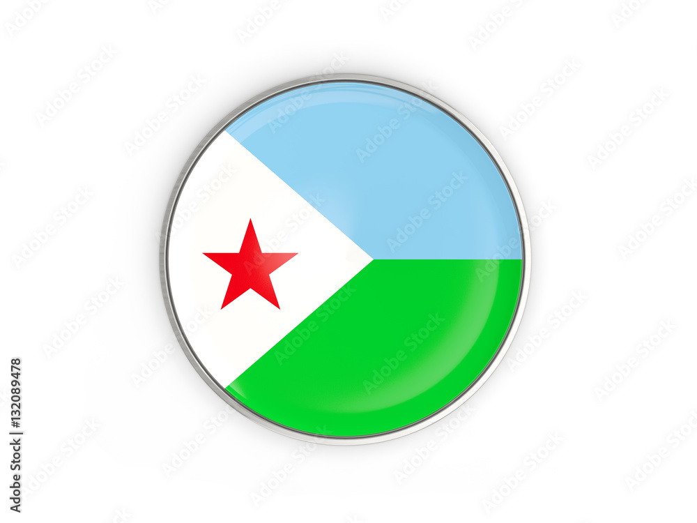 Flag of djibouti, round icon with metal frame Flag of djibouti, round icon with metal frame