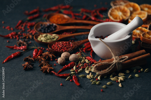Group of mix spices with paprika