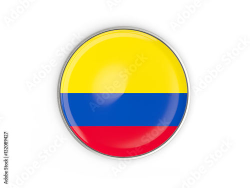Flag of colombia, round icon with metal frame