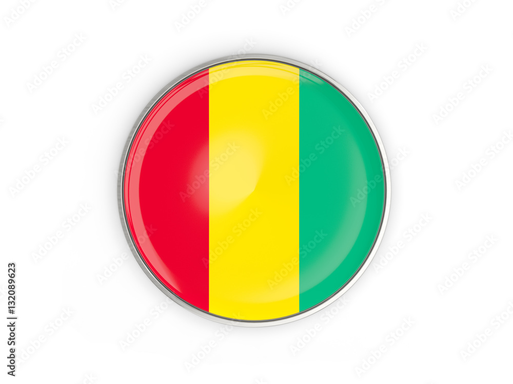 Fototapeta premium Flag of guinea, round icon with metal frame