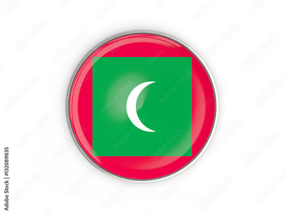 Flag of maldives, round icon with metal frame Flag of maldives, round icon with metal frame