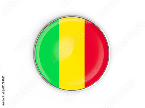 Flag of mali, round icon with metal frame