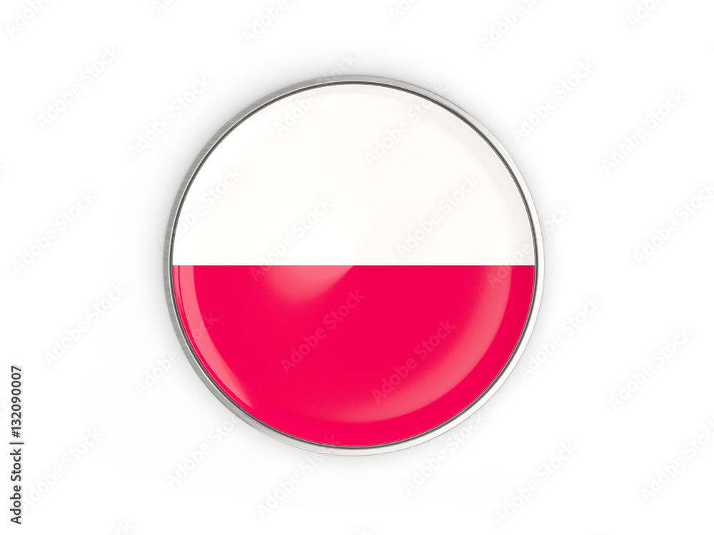 Flag of poland, round icon with metal frame Flag of poland, round icon with metal frame