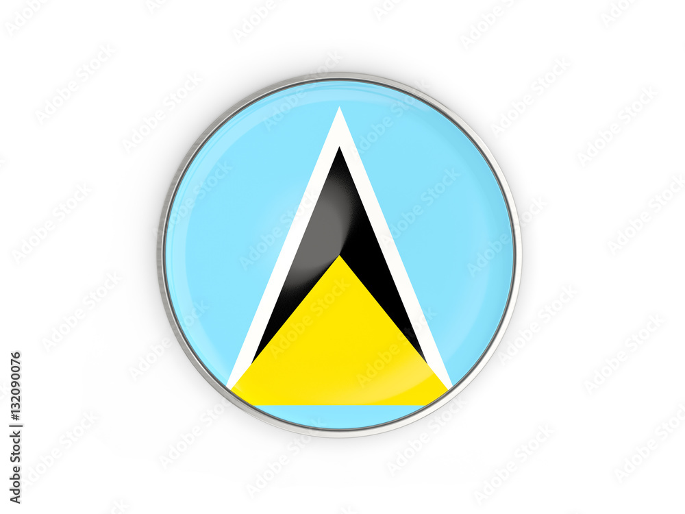 Flag of saint lucia, round icon with metal frame Flag of saint lucia, round icon with metal frame