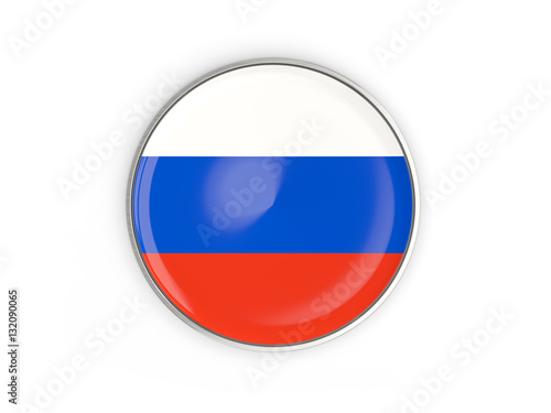 Flag of russia, round icon with metal frame