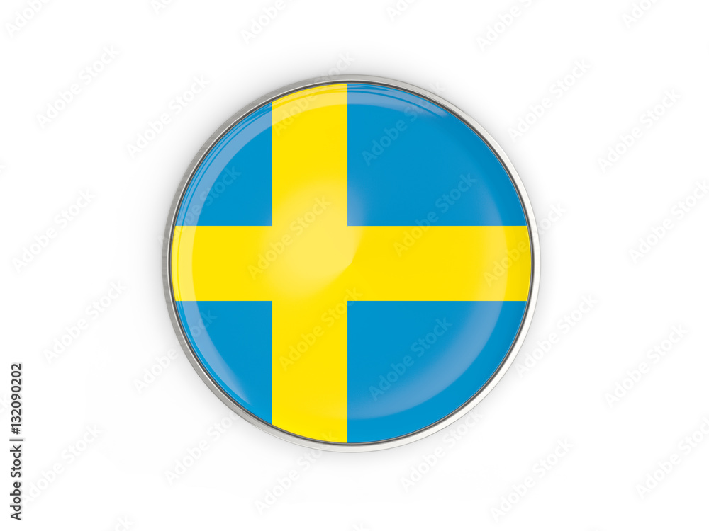 Flag of sweden, round icon with metal frame Flag of sweden, round icon with metal frame