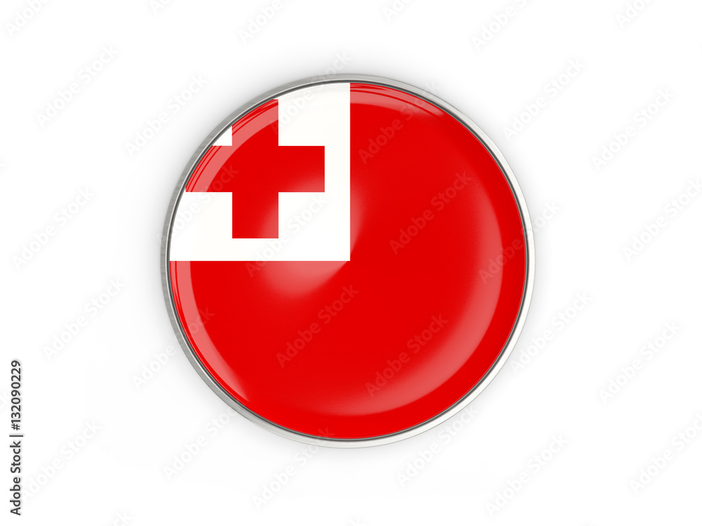 Flag of tonga, round icon with metal frame Flag of tonga, round icon with metal frame