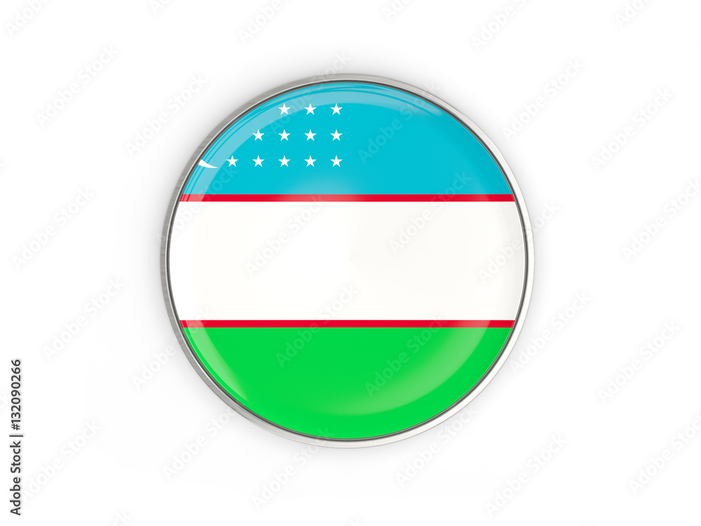 Flag of uzbekistan, round icon with metal frame Flag of uzbekistan, round icon with metal frame