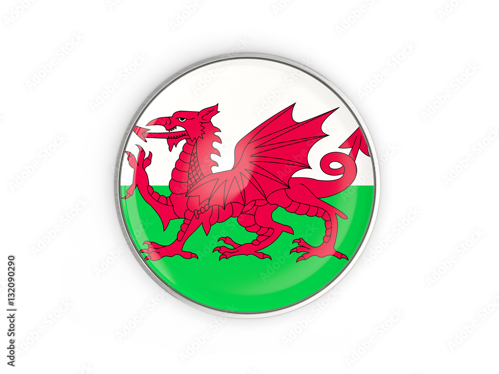 Flag of wales, round icon with metal frame Flag of wales, round icon with metal frame