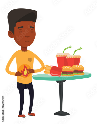 Man suffering from heartburn vector illustration.
