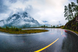 Rainy road. The county of More og Romsdal. Norway.