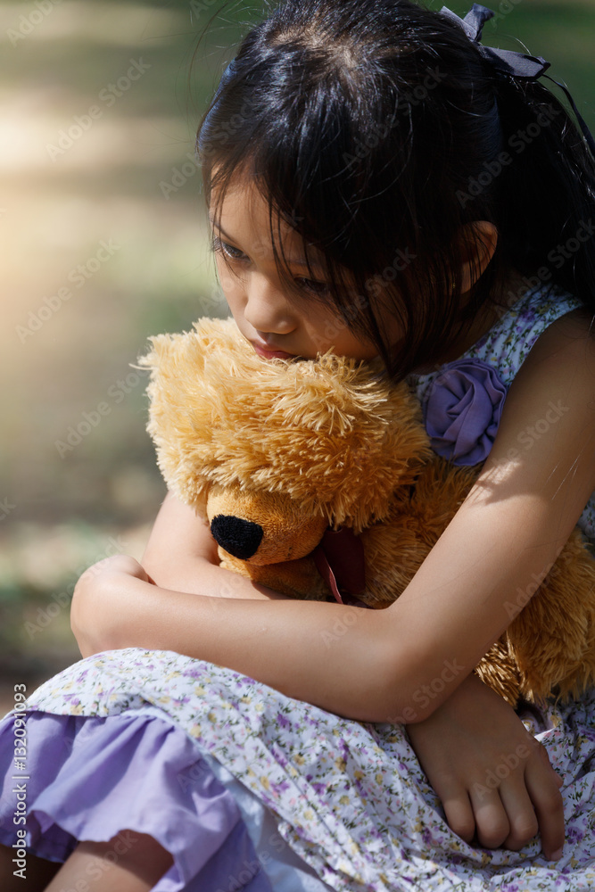 Asia Lovely girl sad mood Hug teddy bear Asia Lovely girl sad mood Hug teddy bear