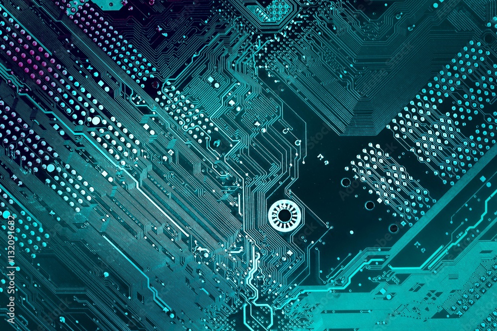 blue motherboard with white silhouette patterns, top view Stock Photo ...