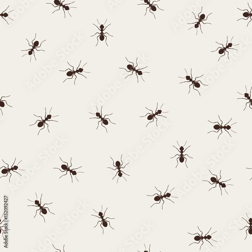 Ant monochromic pattern vector illustration. Black little ants on light background © ssstocker