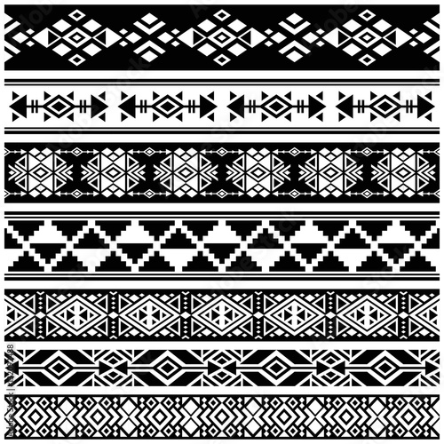 African and mexican aztec american tribal vector borders, frame patterns