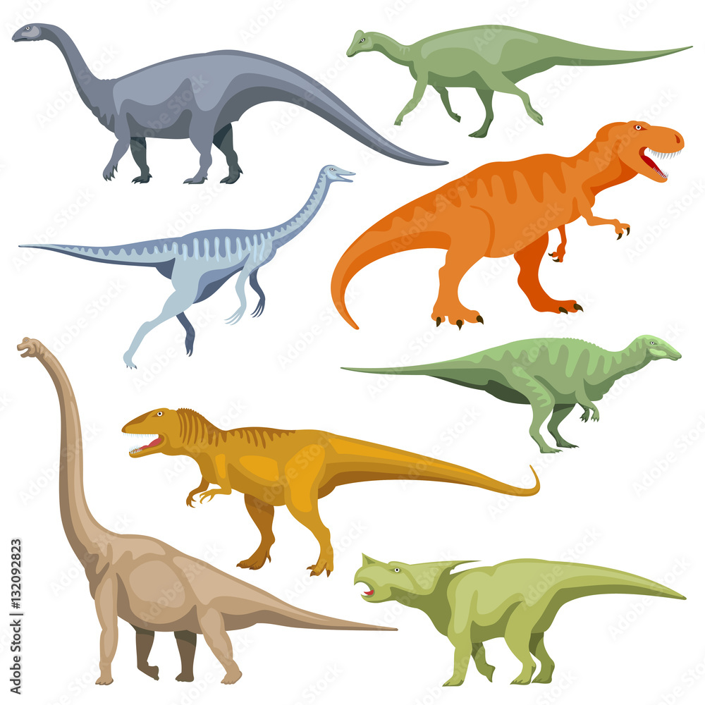 Cartoon dinosaurus, reptiles vector set