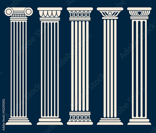 Classic roman, greek architecture columns vector set