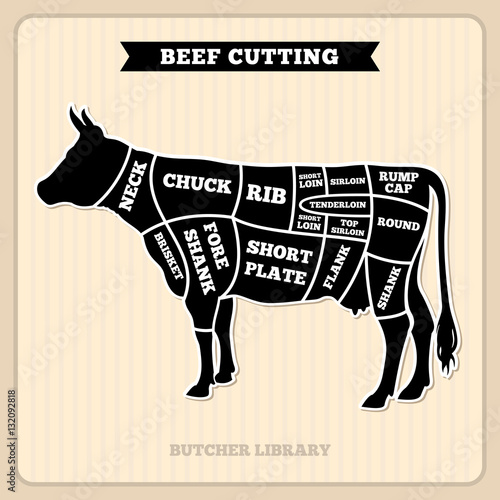 Beef, cow cuts butcher vector diagram