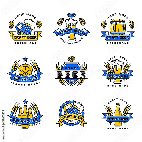 Craft beer bages vector set.