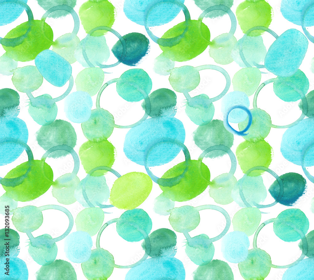Seamless pattern with green and turquoise blue bubbles hand painted in watercolor on white isolated background Seamless pattern with green and turquoise blue bubbles hand painted in watercolor on white isolated background