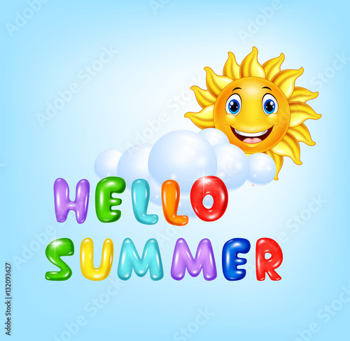 Summer background with happy sun cartoon