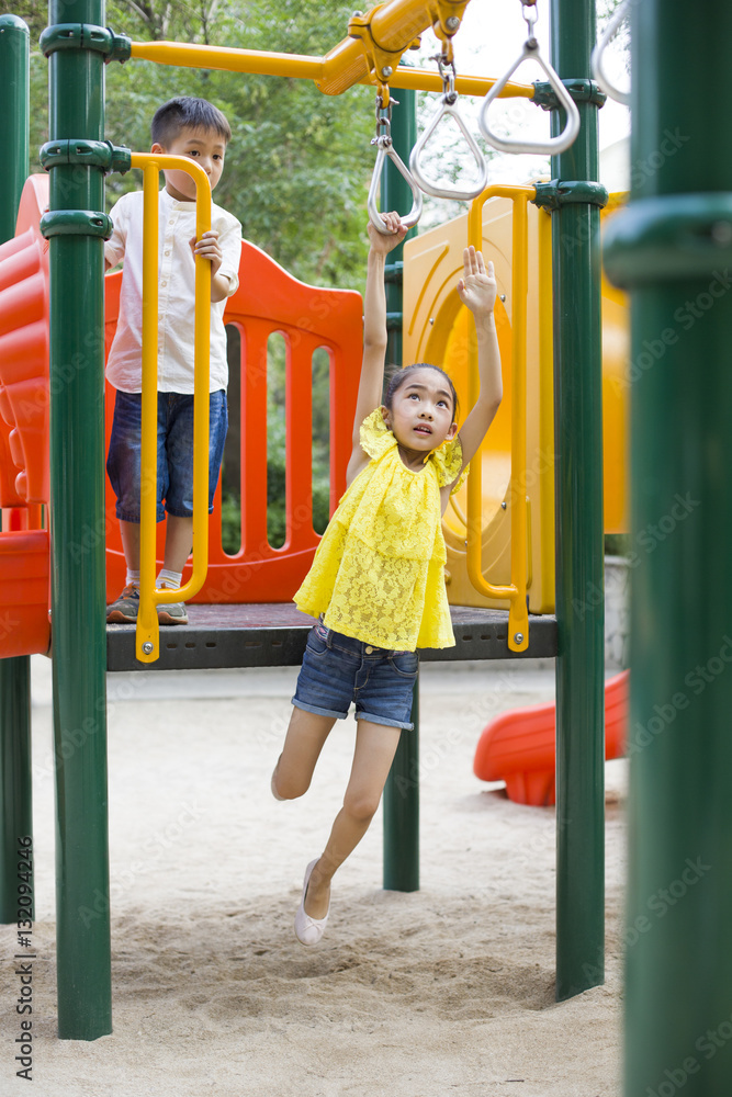 Happy children playing in park Stock Photo | Adobe Stock