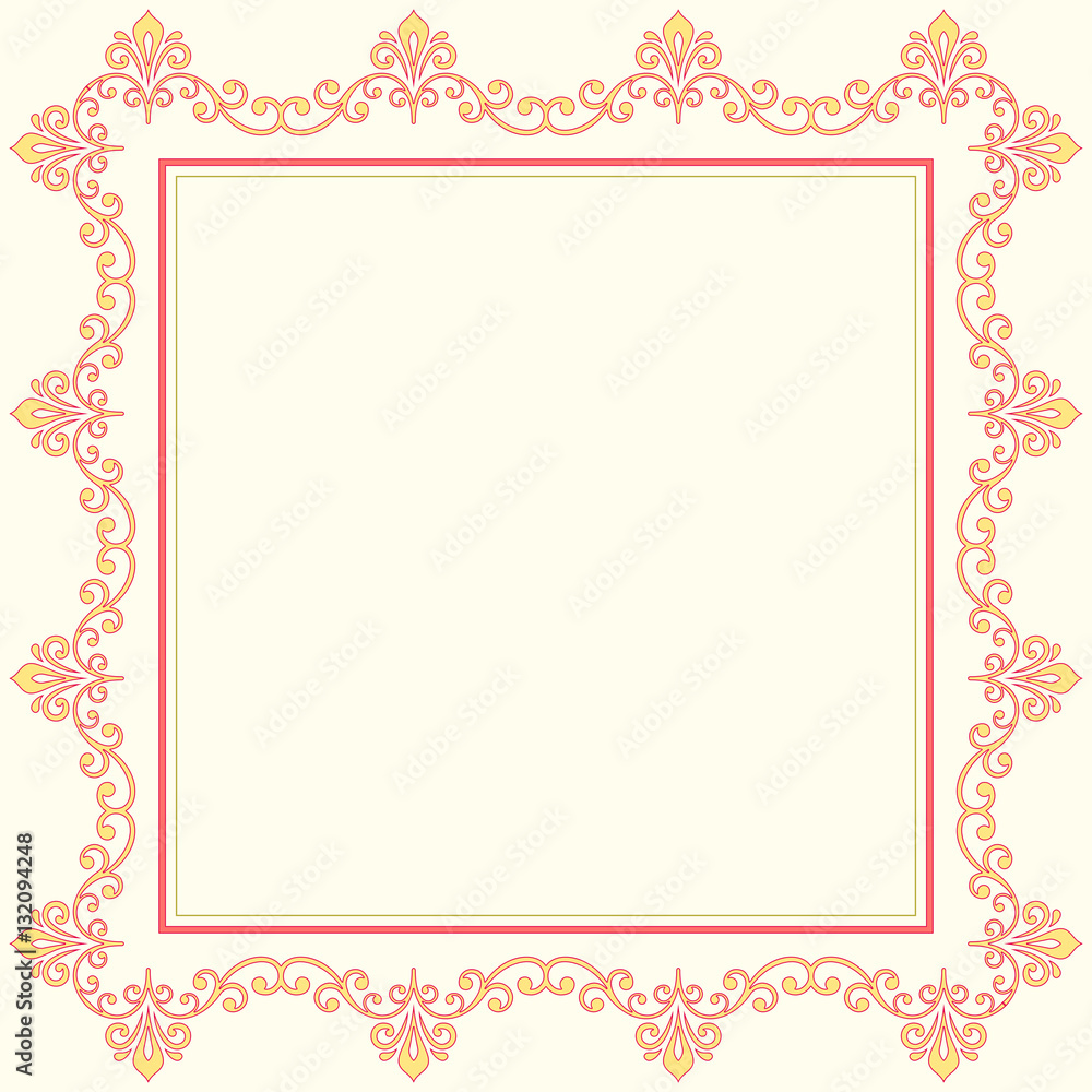 Oriental vector frame with arabesques and floral pattern. Fine greeting card Oriental vector frame with arabesques and floral pattern. Fine greeting card