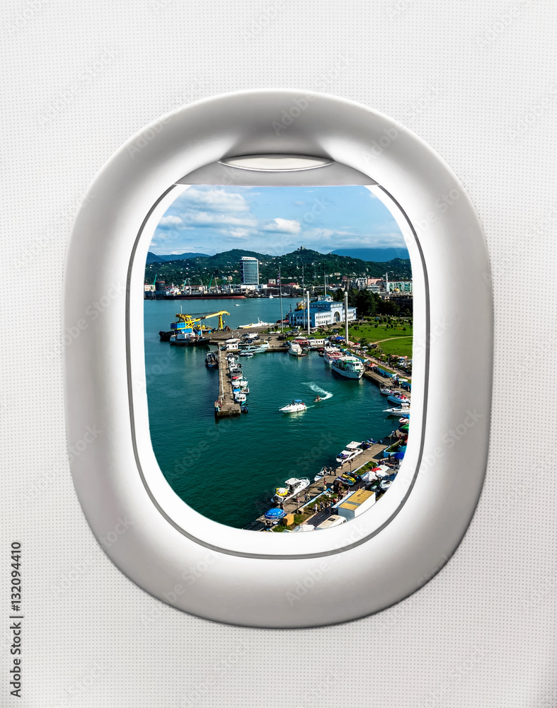 Fototapeta premium View of harbor in Batumi from airplane window