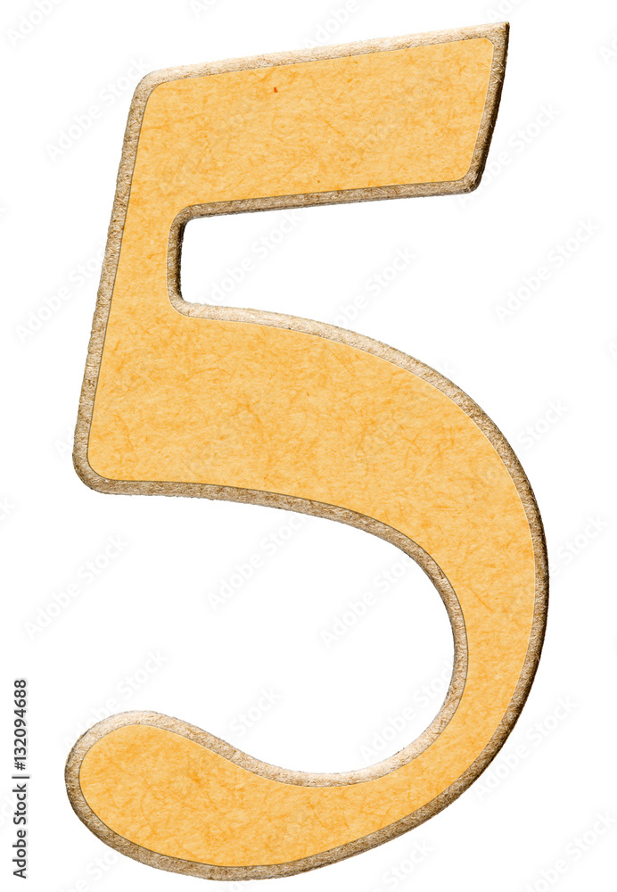 Foto Stock 5, five,numeral of wood combined with yellow insert ...