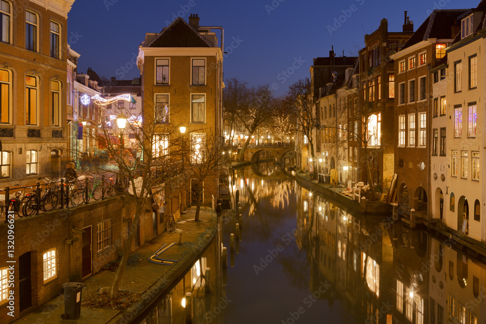 Canal in Utrecht, The Netherlands at night