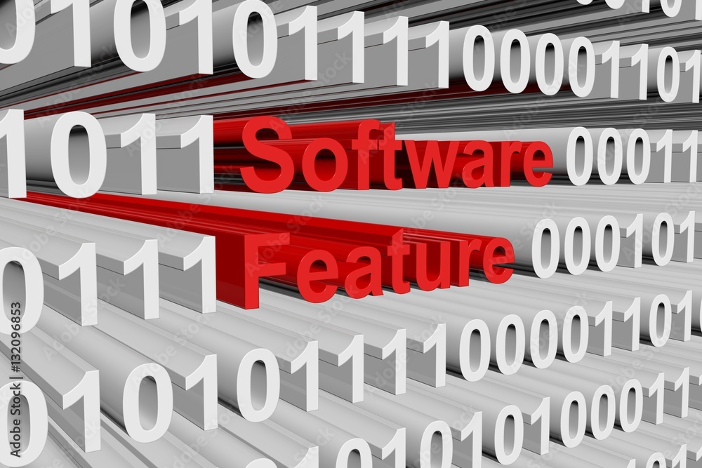 Software feature in the form of binary code, 3D illustration