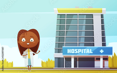 Female Doctor Cartoon Figurine At City Hospital