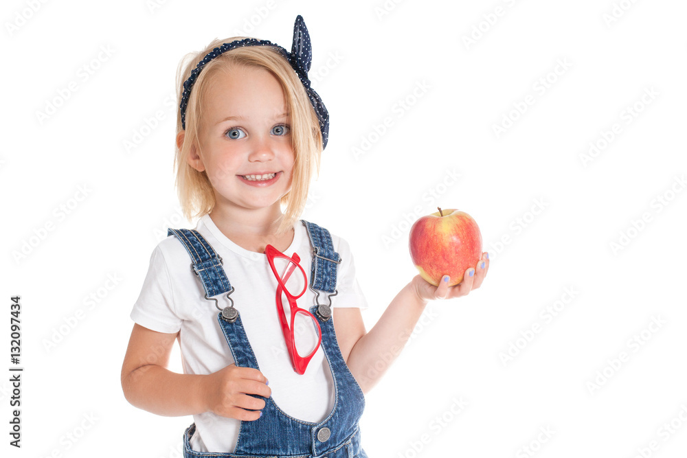 girl - a student holding an apple