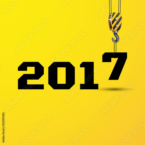 2017 year under construction on yellow background, the number 7 raised hook, industry