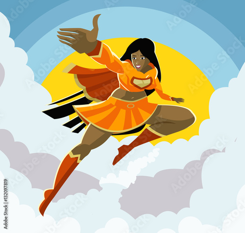 powerful flying girl african superhero heroin in the clouds
