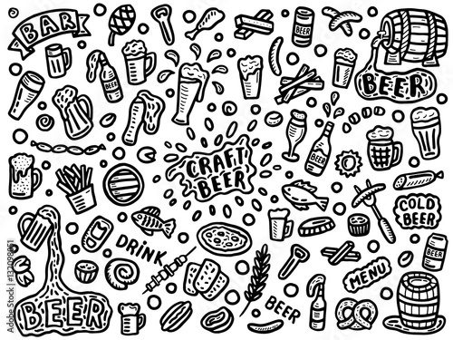 set of hand drawn beer doodles