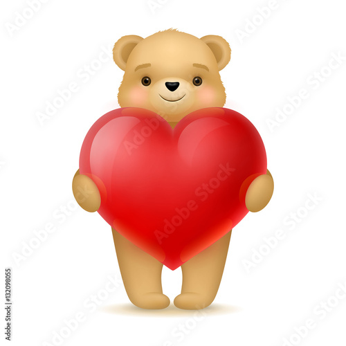 Cute teddy bear holding big heart